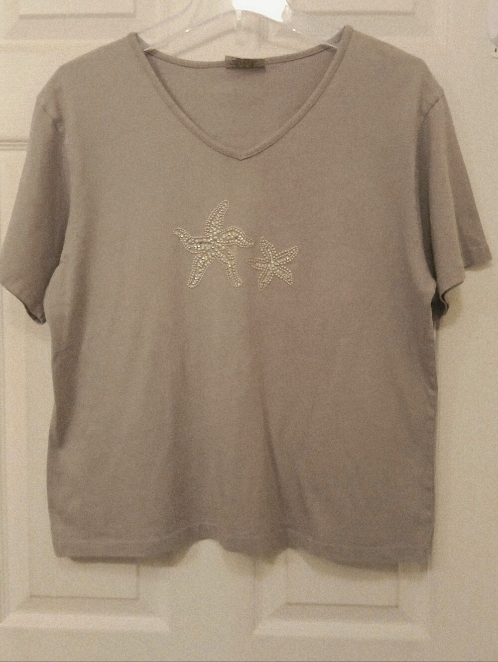 ICANTOO Made In USA Lavender Rhinestone Starfish Tee Women's Size M Coastal